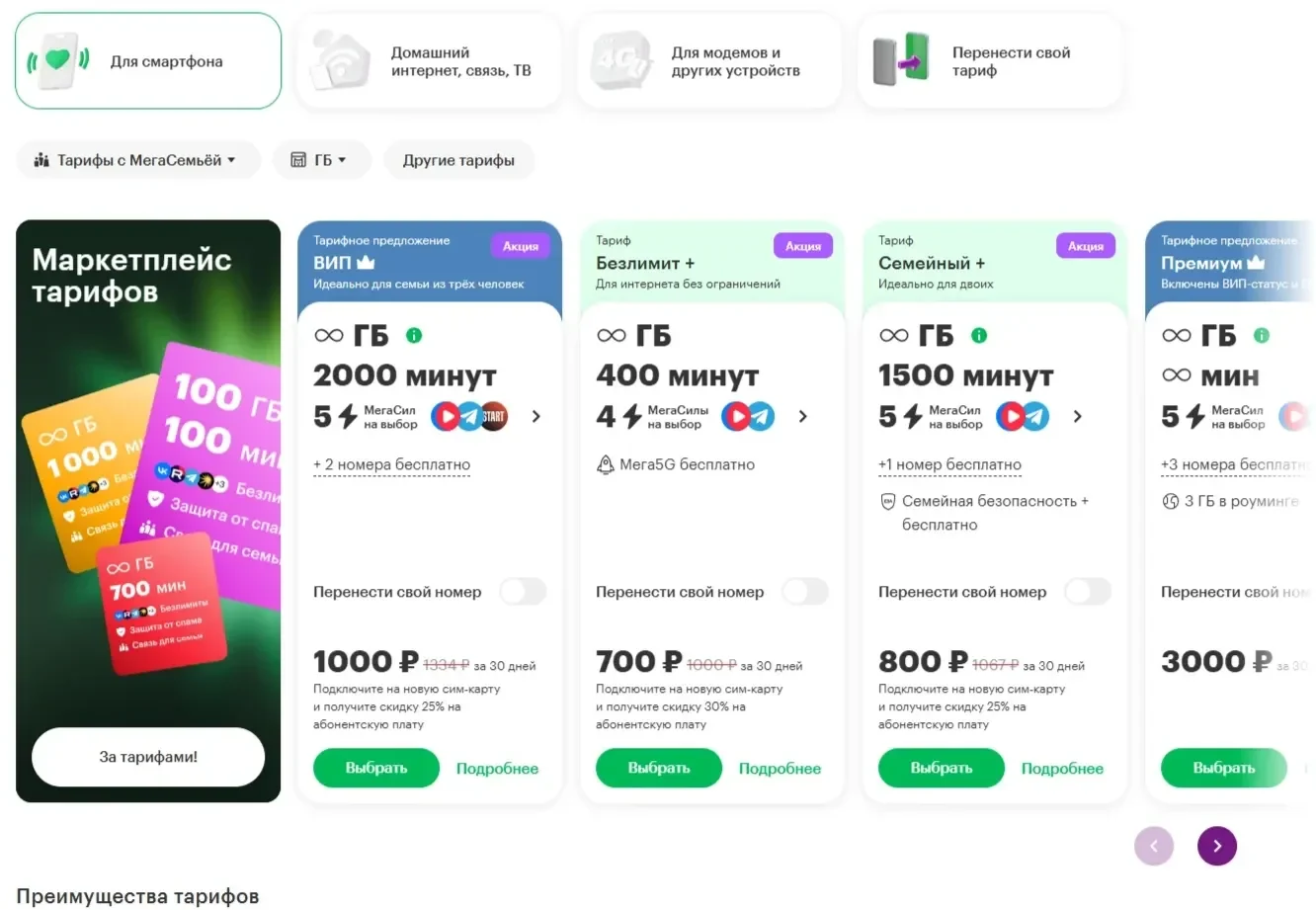 Референс Страницы Табы/вкладки сайта Мегафон