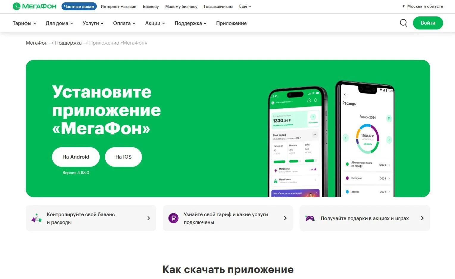 Фотография Страницы Мобильное приложение сайта Мегафон