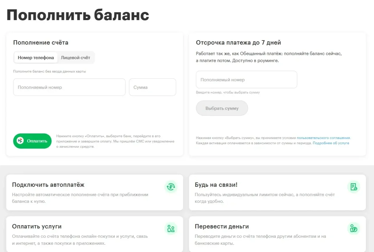 Изображение Страницы Текстовое поле сайта Мегафон