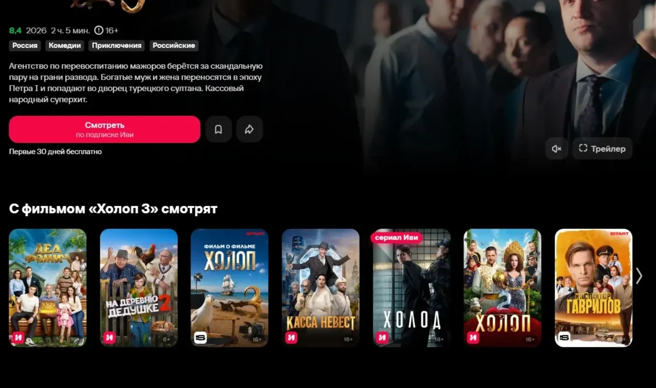 Пример Страницы Избранное сайта IVI