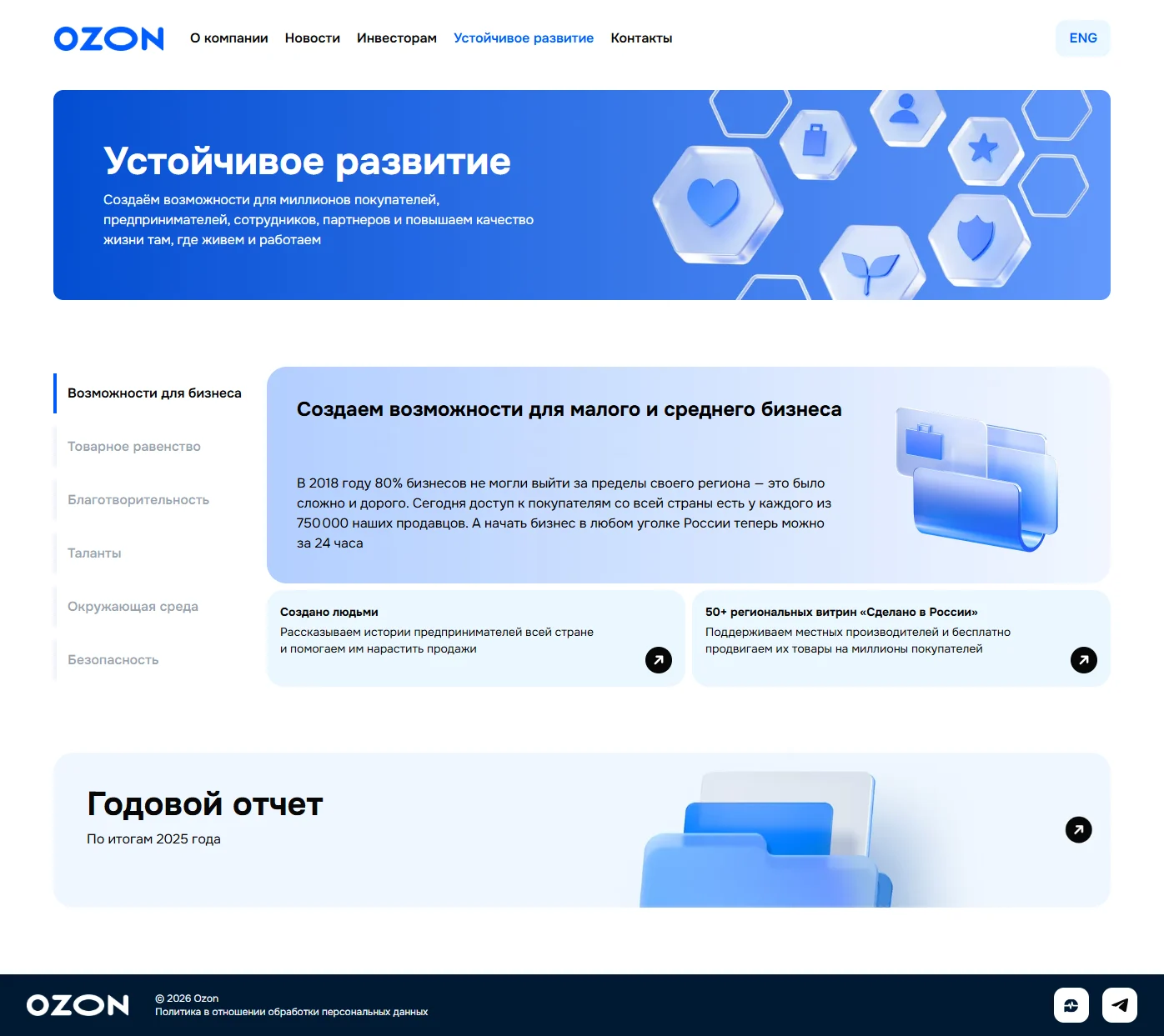 Пример Страницы Развитие сайта Ozon