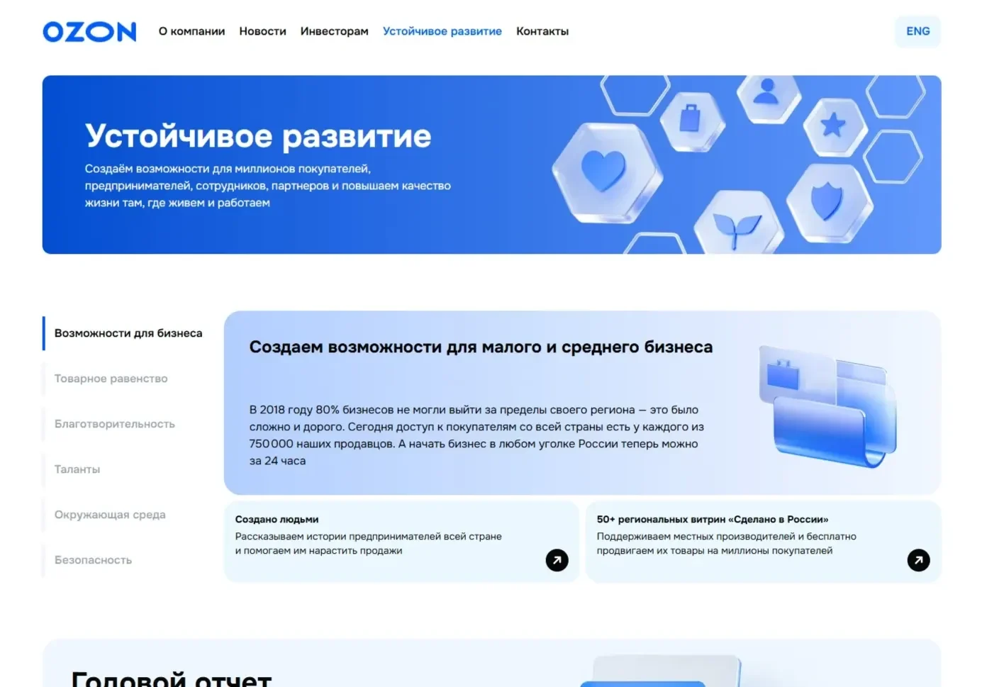 Пример Страницы Первый экран сайта Ozon
