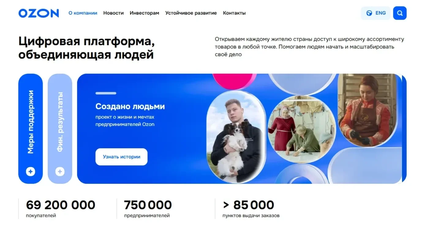 Скрин Страницы Статическое меню сайта Ozon
