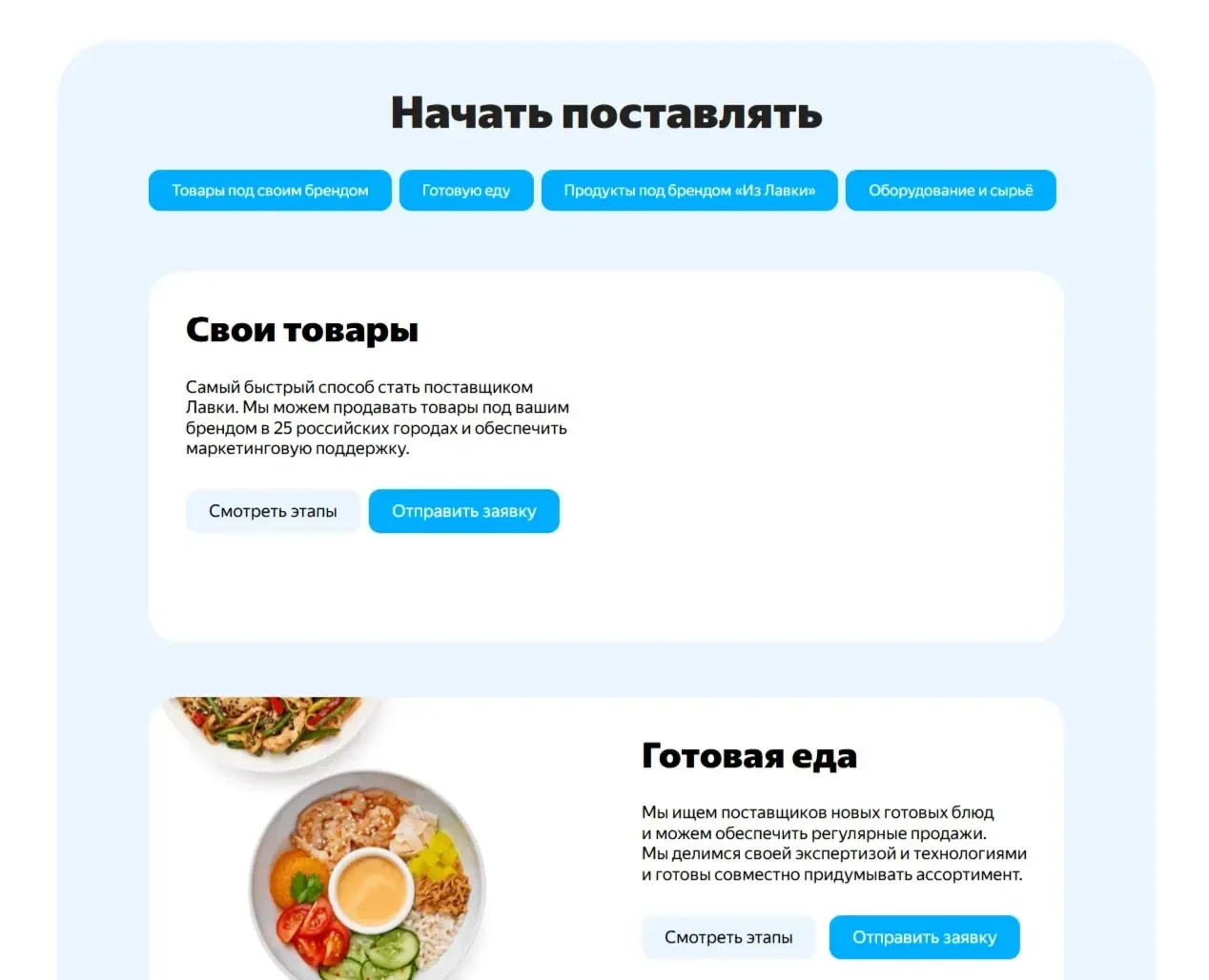 Пример Страницы Табы/вкладки сайта Яндекс Лавка