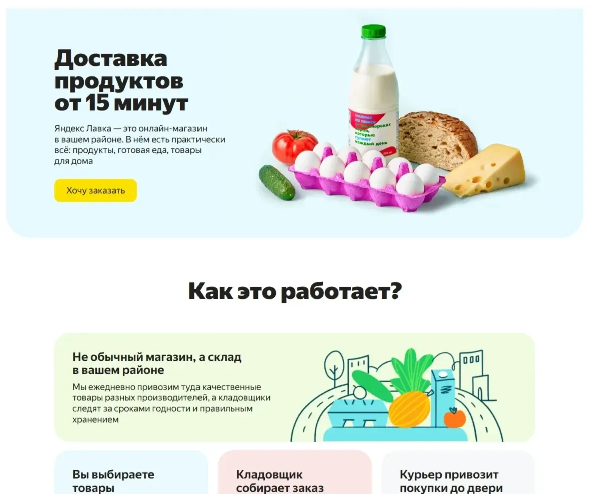 Скриншот Страницы Кнопка сайта Яндекс Лавка
