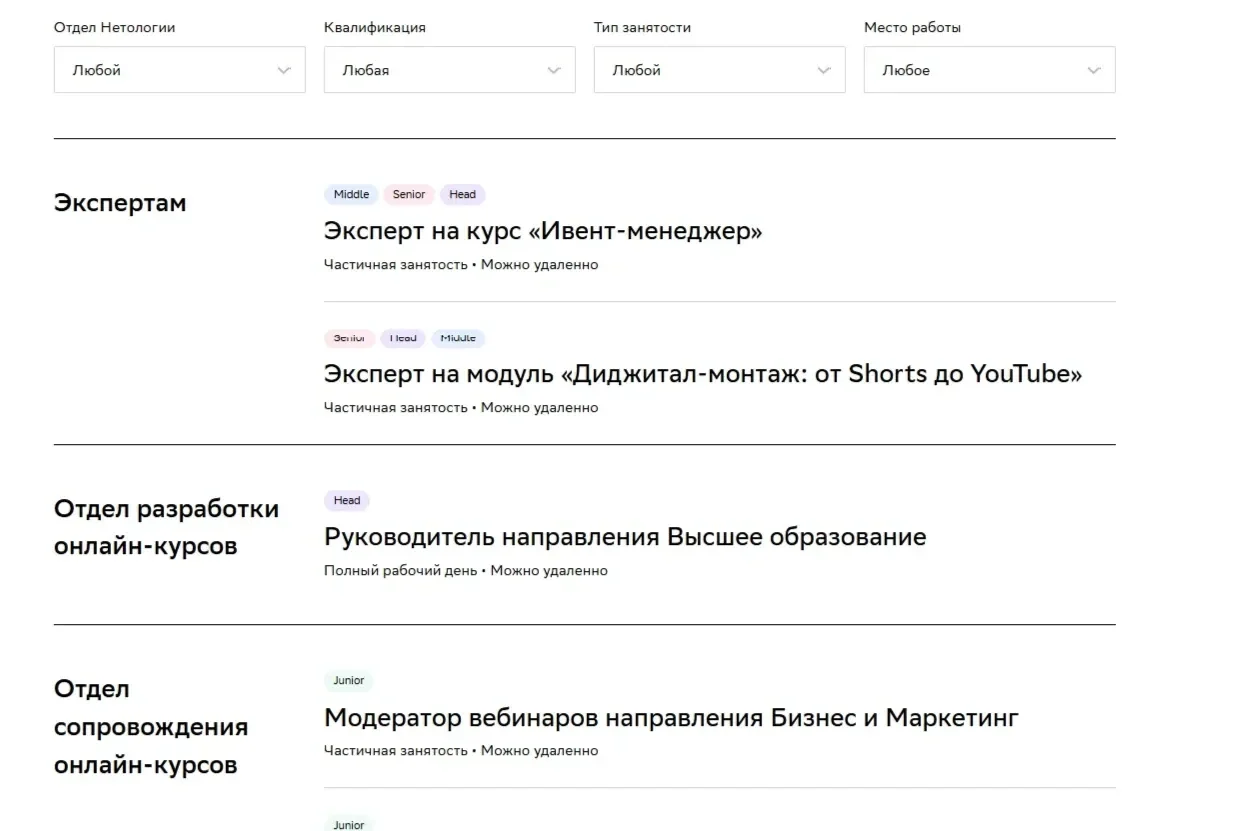 Пример Страницы Теги сайта Нетология