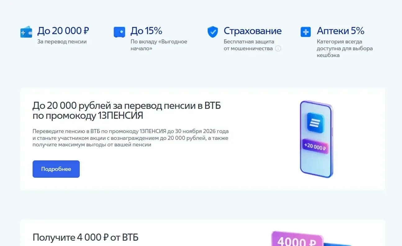Скриншот Страницы Иконки сайта ВТБ