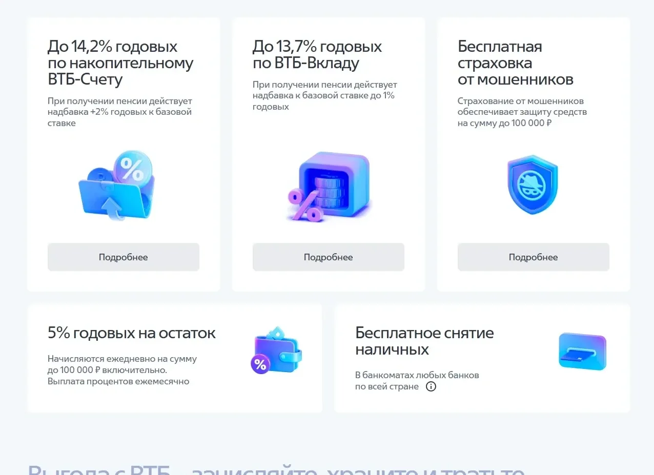 Фото Страницы Карточка и плитка сайта ВТБ