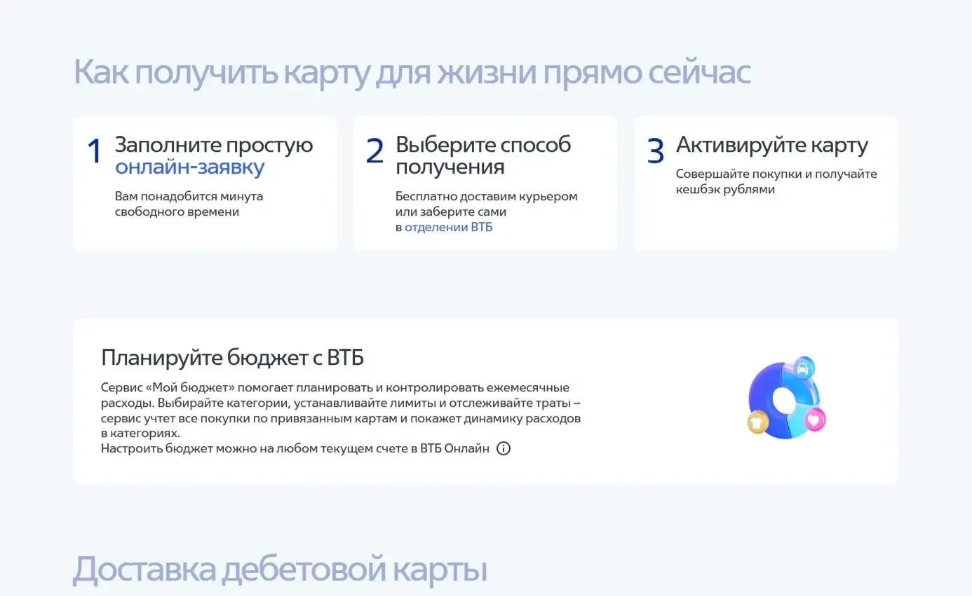 Скриншот Страницы Этапы сайта ВТБ