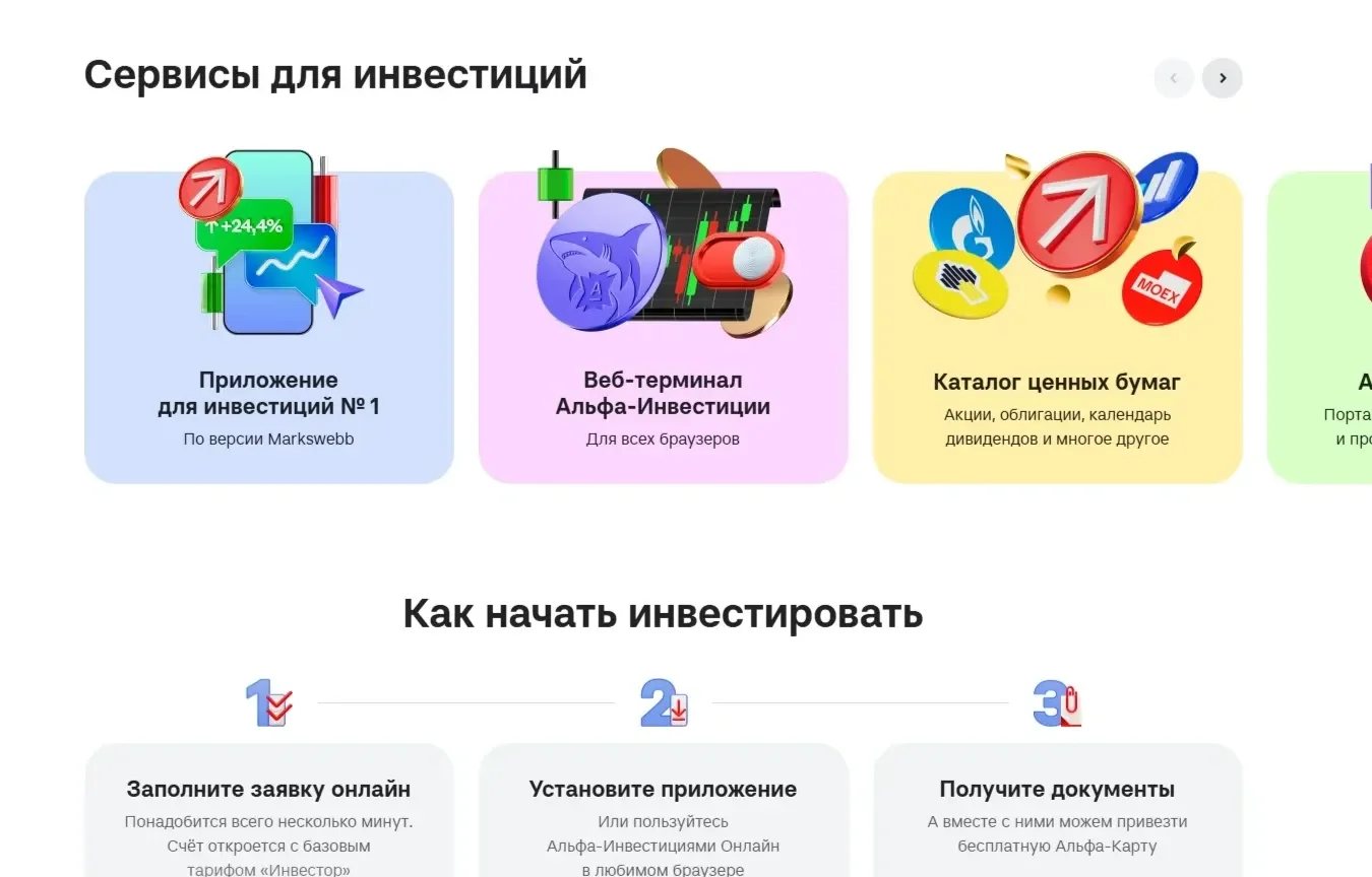 Скриншот Страницы Сервисы сайта Альфа-Банк