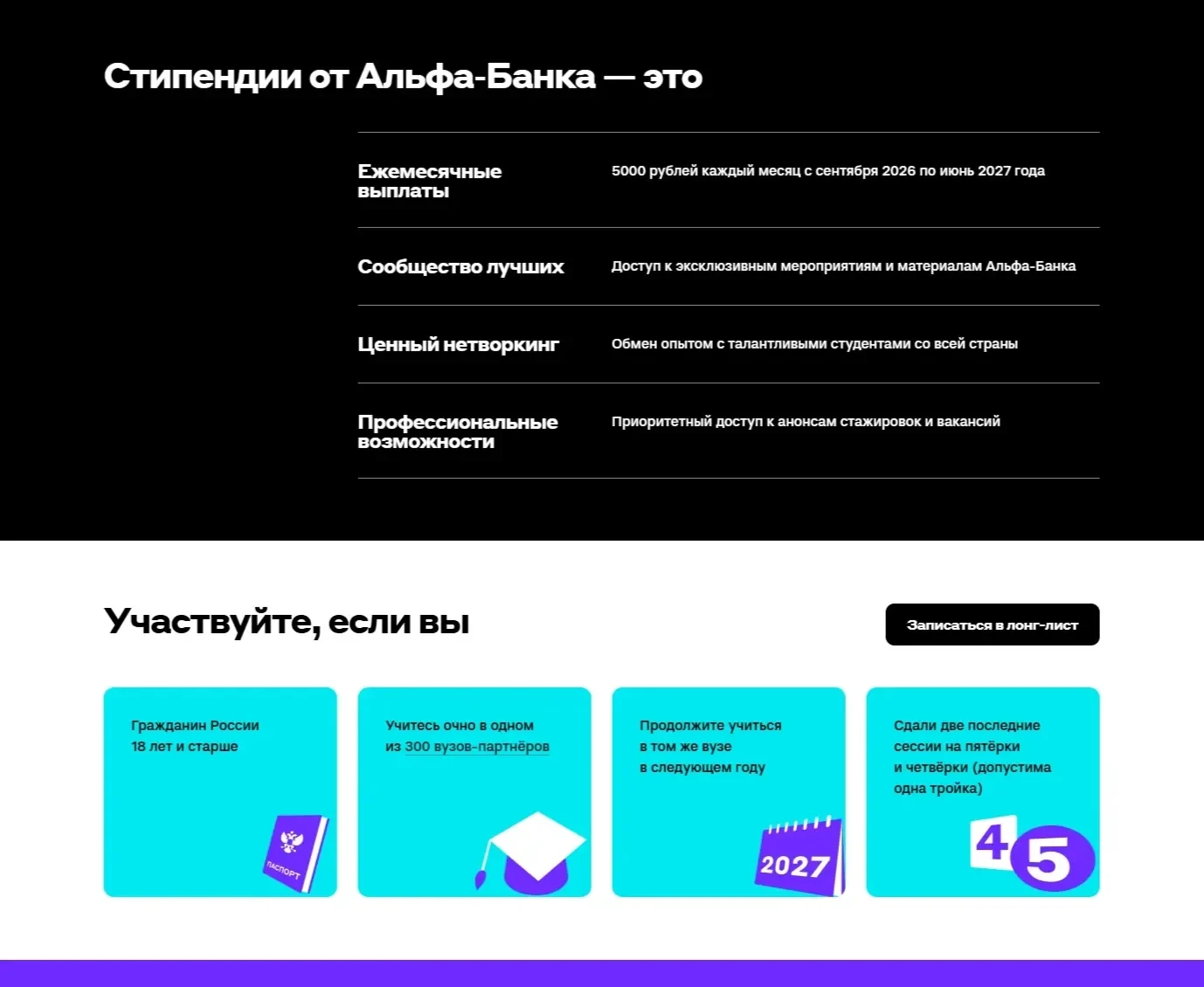 Пример Страницы Преимущества сайта Альфа-Банк