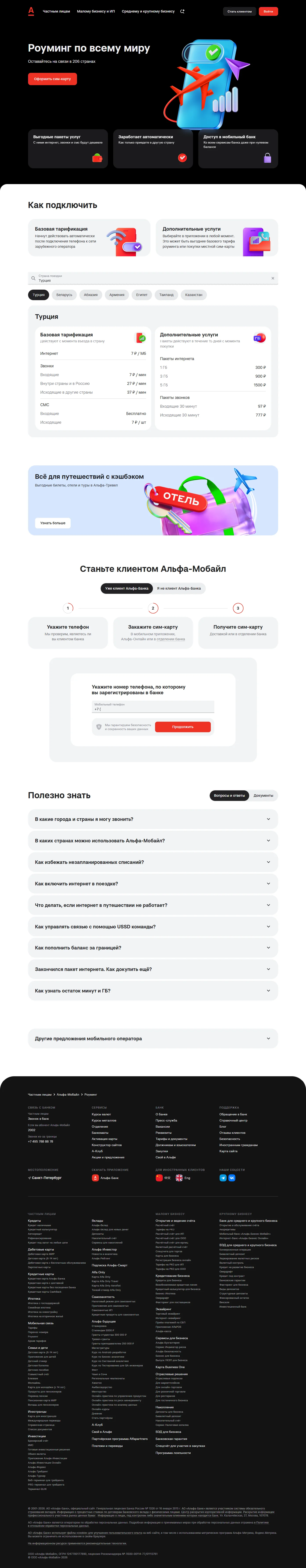 Изображение Страницы Роуминг сайта Альфа-Банк