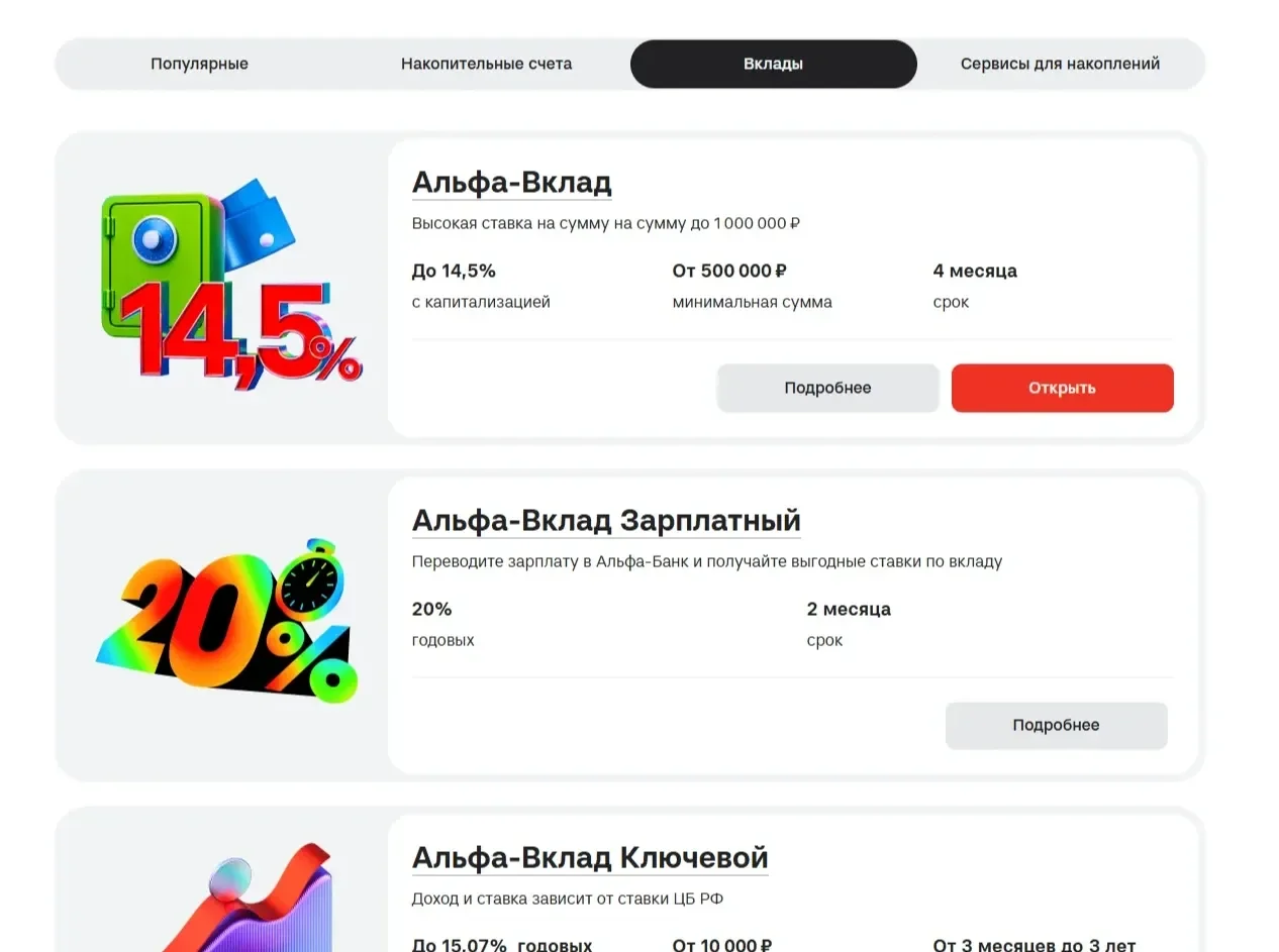 Референс Страницы Табы/вкладки сайта Альфа-Банк