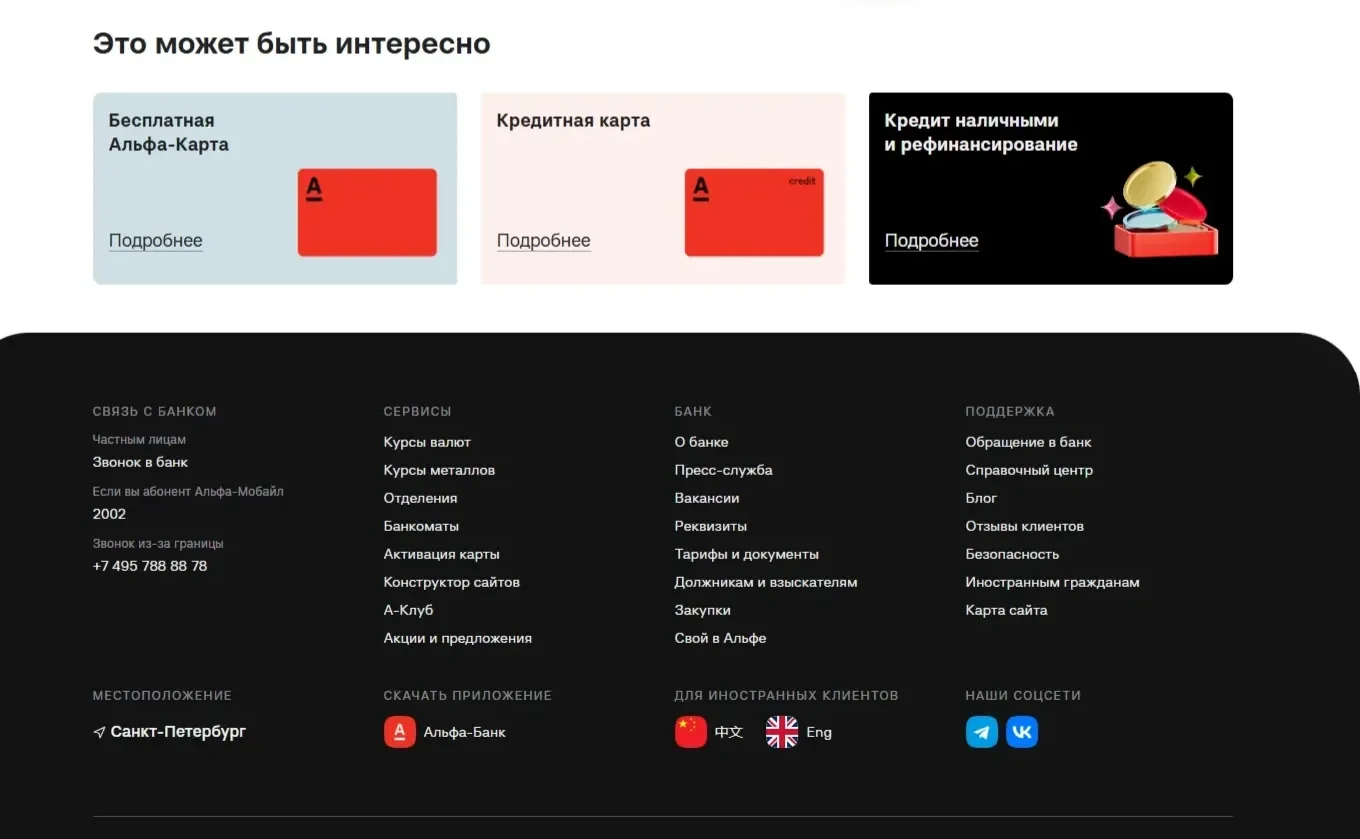 Скриншот Страницы Перелинковка сайта Альфа-Банк